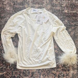 Lola + The Boys White Feather Cuff Top